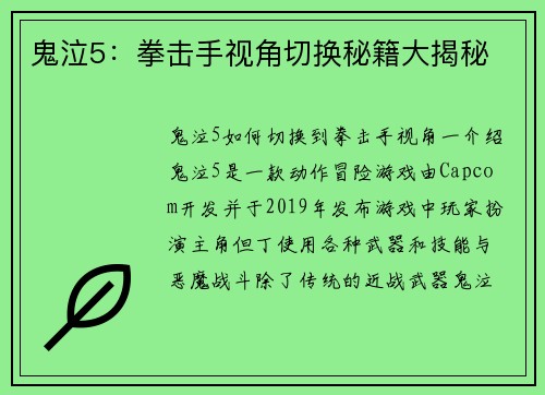 鬼泣5：拳击手视角切换秘籍大揭秘
